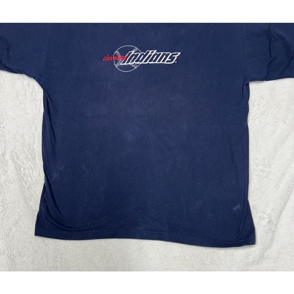 Vtg Cleveland Indians Navy Blue Embroidered T-Shirt Hank Aaron Originals Size L - Picture 4 of 9